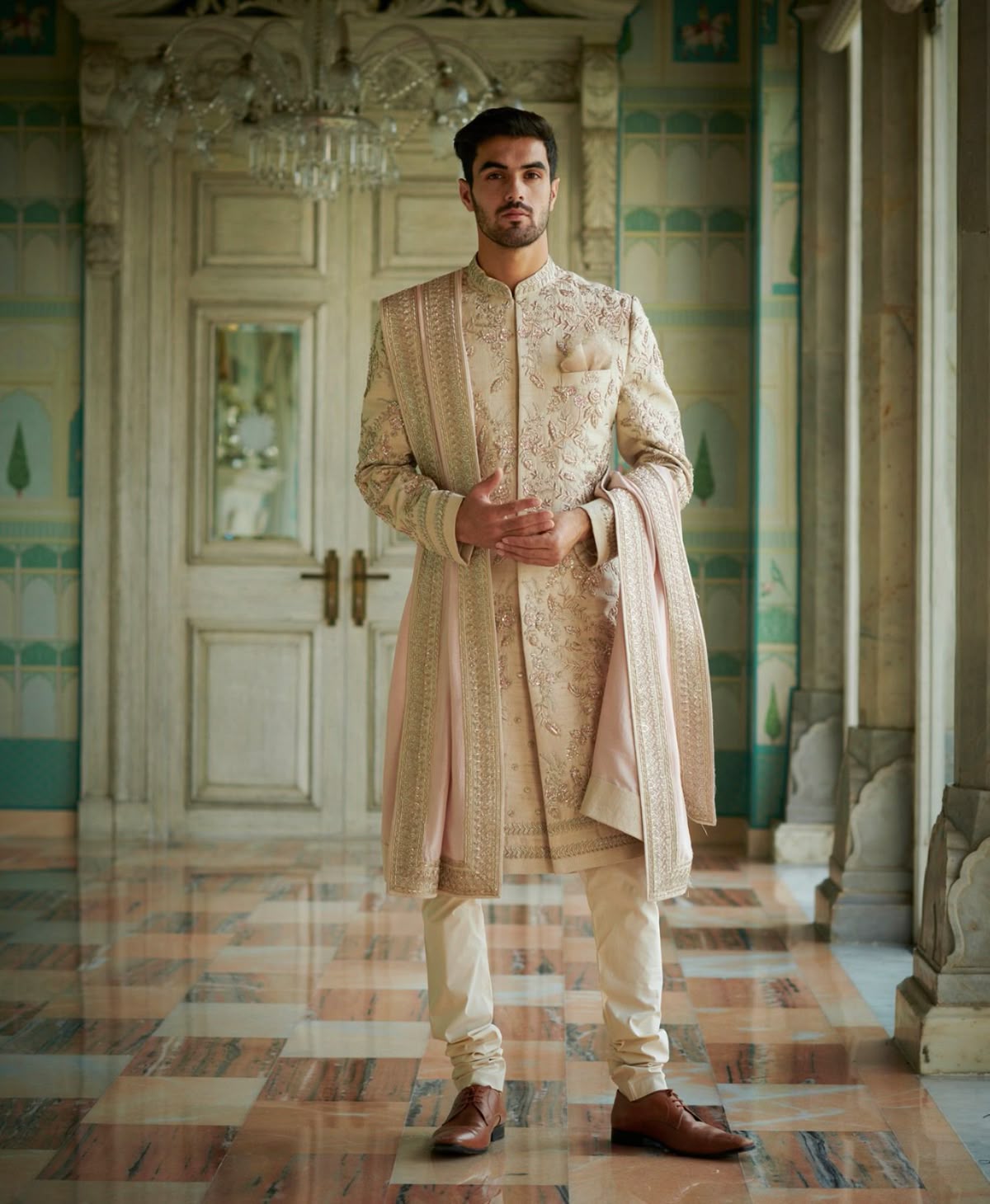 Ivory Silk Achkan Set